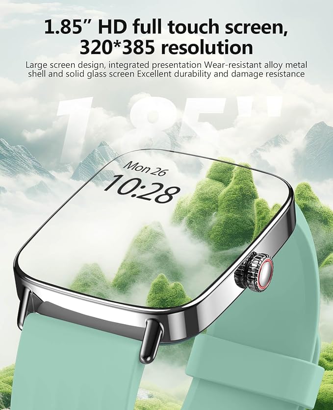 2025 Smart Watches for Men Women, 1.85" AI Voice Smartwatch, 24/7 Heart Rate Monitor, Stress/SpO2/Sleep Tracker, IP68 Waterproof, Weather, 100+ Sports Fitness Tracker for Android iOS Green