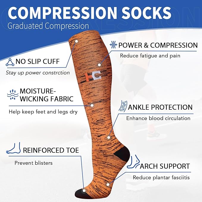 Graduated Copper Compression Socks for Men & Women Circulation 8 Pairs 15-20mmHg - Best for Running Athletic Cycling
