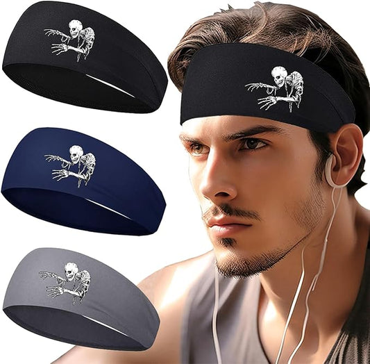3pcs Sweat Bands Headbands Men Sport Headbands for Men Sweatbands Workout Headbands Women Cooling Skull Running Head Sweat Bands