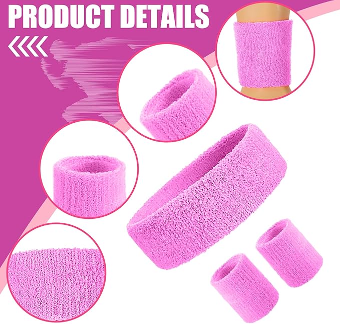 Hillban 80s Workout Outfit 80s Accessories for Women Men Neon Sweatbands Headbands for Tennis Volleyball Sport