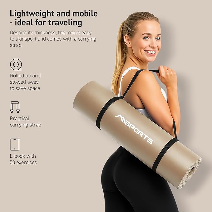 Yoga Mat Premium Non Slip Thick – Extra Comfortable Exercise Mat for Home Workouts, Pilates, Stretching & Gym – Cushioned NBR Foam, Gym Mat with Strap, for Women & Men