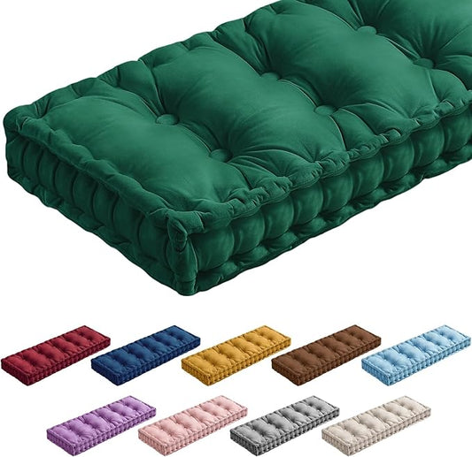 Bench Cushions for Indoor Furniture 42x16 in Velvet Kitchen Dining Piano Window Seat Cushion, Tufted Patio Porch Swing Thicken Bench Pad Memory Foam for Christmas Home Decor(Dark Green)