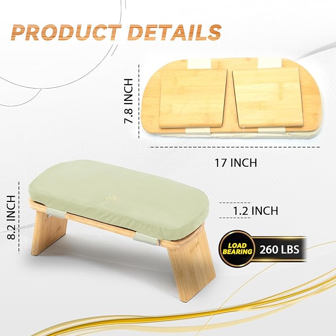 Meditation Bench, Bamboo Meditation Stool, Folding Kneeling Meditation Bench, Seiza Prayer Bench, Prayer Bench with Meditation Cushion, Kneeling Stool (Beige & Bag)