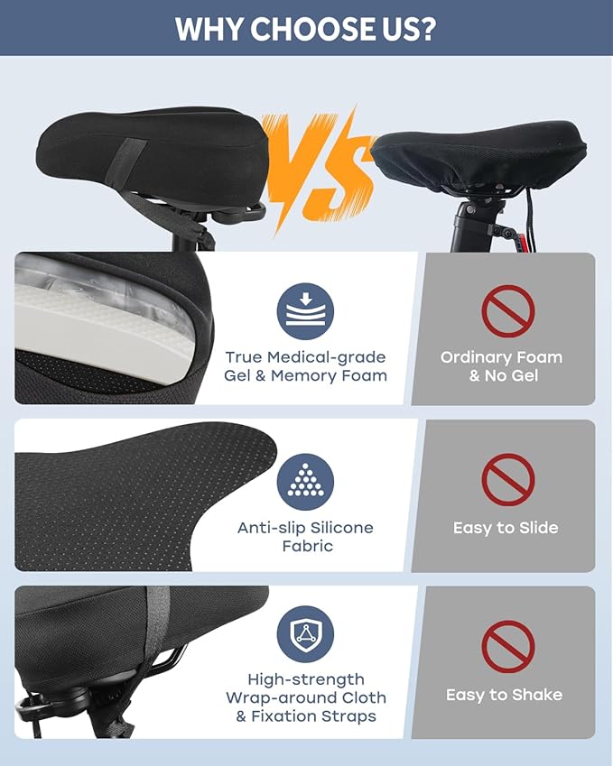 Bike Seat Cushion, Comfortable Bicycle Saddle Cover for Indoor and Outdoor Cycling, Padded Gel Cover for Exercise, Mountain & Road Bikes, Universal Fit for Peloton & Stationary Bikes