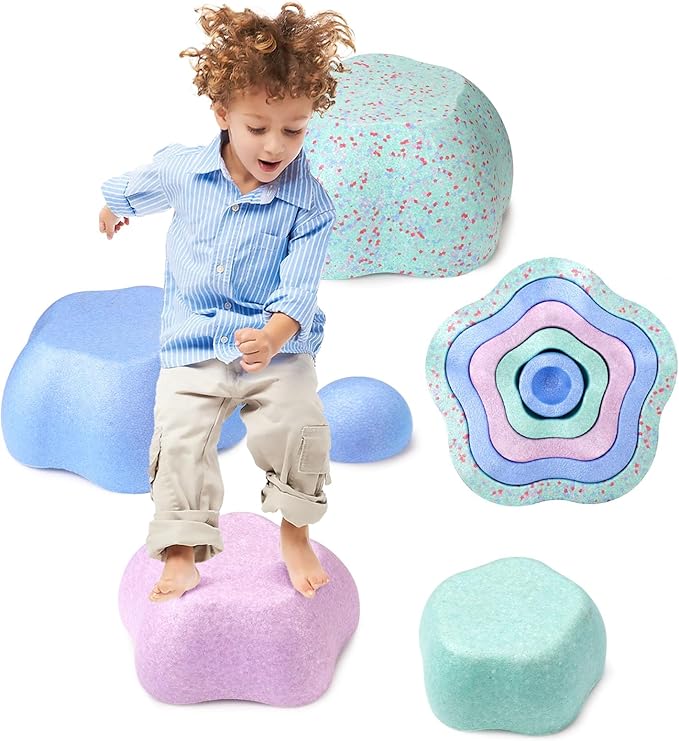 Sound Stepping Stones for Kids - 5 Pcs Non-Slip Indoor or Outdoor Balance Stones, Obstacle Course Coordination Game for Aged 3 4 5 6, Sensory Toys for Toddlers, Birthday Gifts