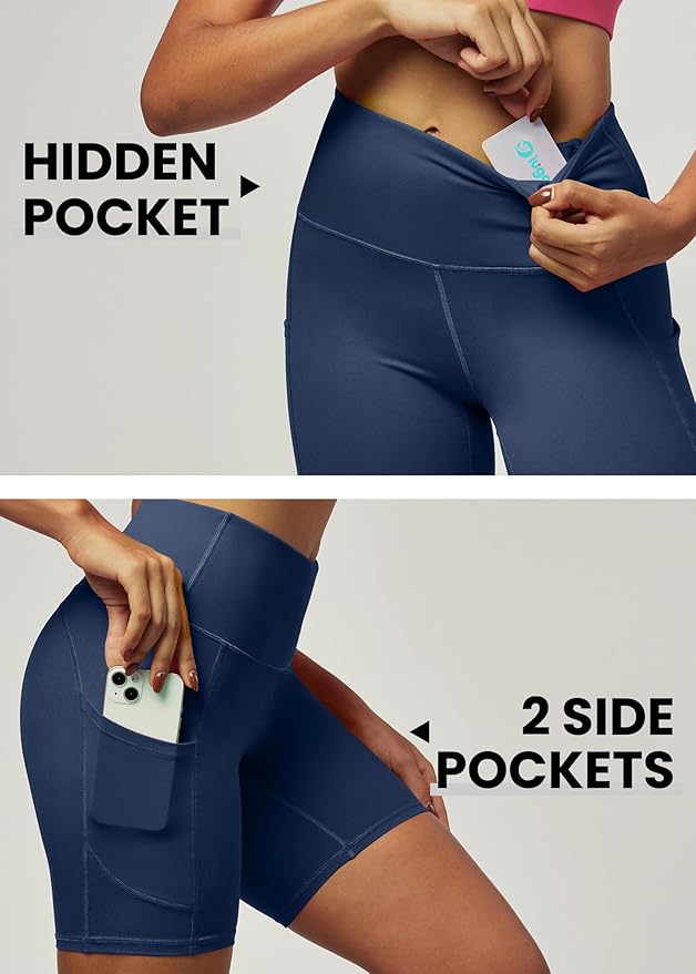 IUGA Biker Shorts Women 6" Tummy Control Workout Shorts Women with Pockets High Waisted Yoga Running Gym Spandex Compression