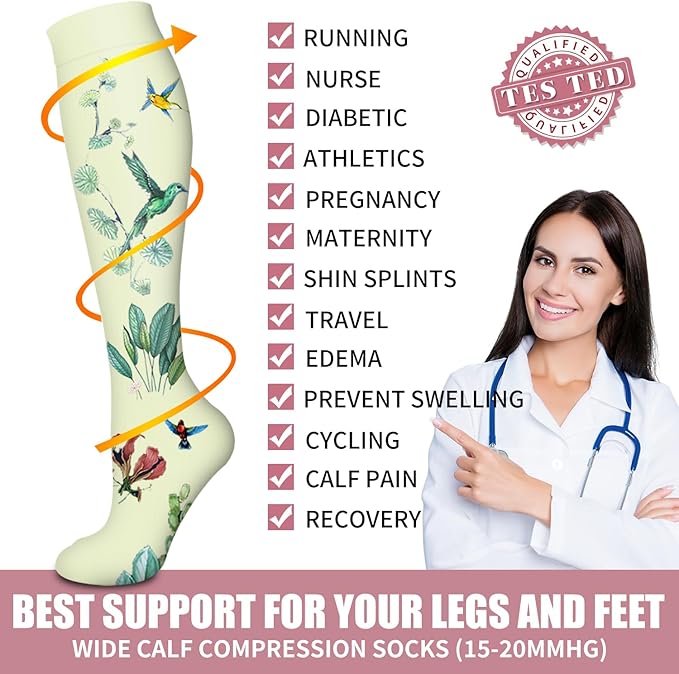 Bluemaple Compression Socks for Women & Men Circulation (6 Pairs) 15-20 mmHg is Best Support for Athletic Running Cycling