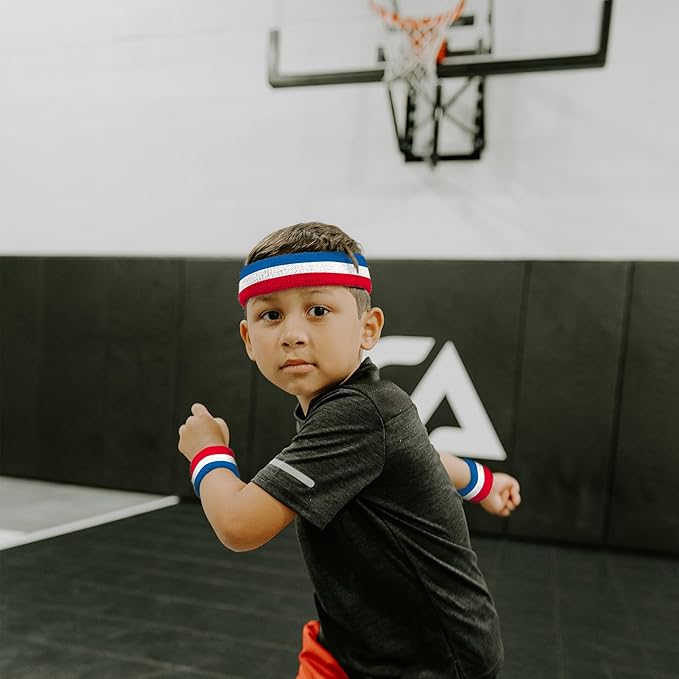 Suddora Sweatbands for Kids, Moisture Wicking 2 Wristbands and 1 Headband Set, Soft and Skin-Friendly Fabric, Moisture-Wicking Athletic Sweat Bands for Basketball, Baseball, Soccer