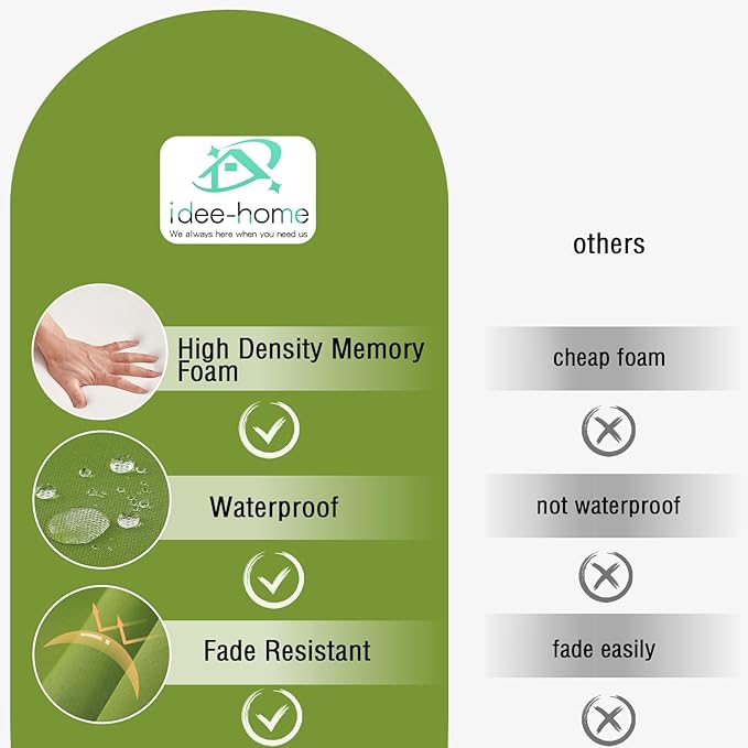 idee-home Outdoor Bench Cushion Waterproof, Bench Cushions for Outdoor Furniture, Patio Porch Swing Replacement Seat Pad with Ties for Garden Backyard, 48 x 18 Inch Green