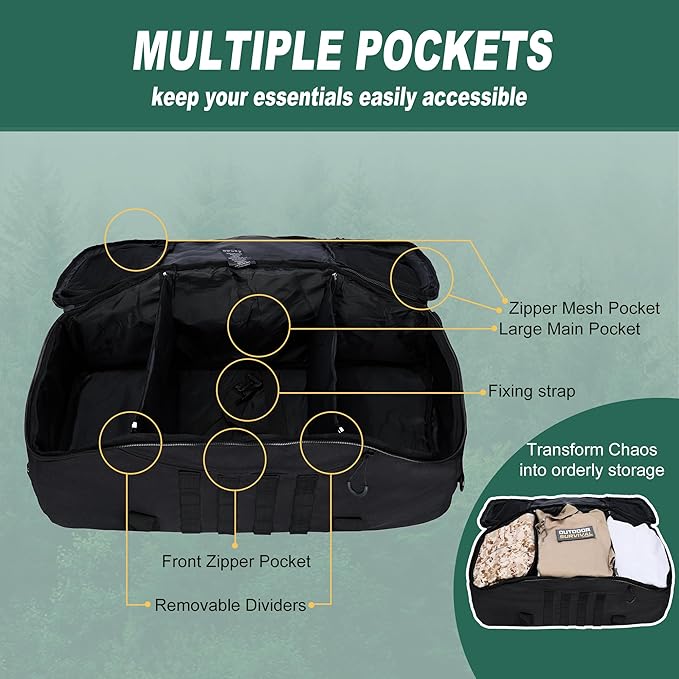 Gym Bag Duffle Bags Backpack Travel Duffle Bag with Weekend Overnight Bag for Outdoor Tactical Sports Travel Camping Hunting (Black, 60L)