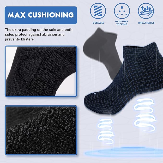 Hylaea Athletic Running Socks Cushion Padded Moisture Wicking Low Cut