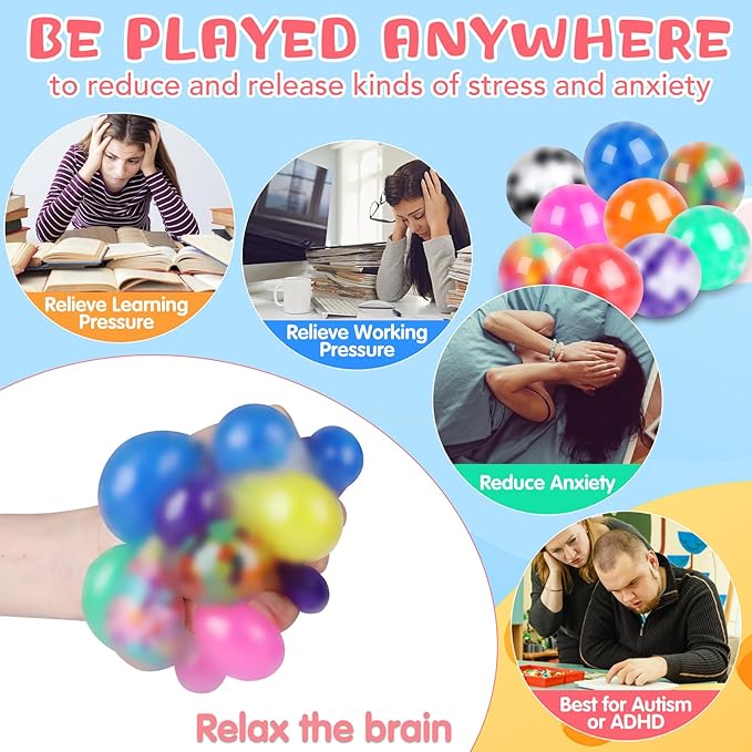 24Pack Stress Balls, Squishy Ball, Squishy Squeeze Balls Bulk Fidget for Adults, Stress Relief Balls, Party Favors, Birthday Gift, Goodie Bag Stuffers