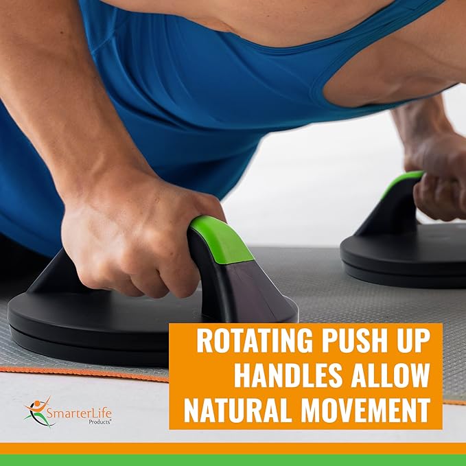 SmarterLife Push-Up Bar for Men & Women - Push-Up Handles for Floor to Prevent Elbow & Wrist Strain, Wide Grips with Non-Slip Rubber Pads for Comfort - Two Push-Up Bars & Workout Guide Included