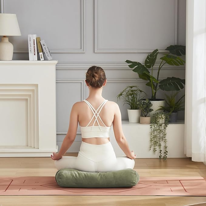 Meditation Cushion Bolster Pillow for Restorative Yoga – Supportive Cushion for Meditation, Pilates, and Relaxation – Filled with Buckwheat Hulls - Removable Cover