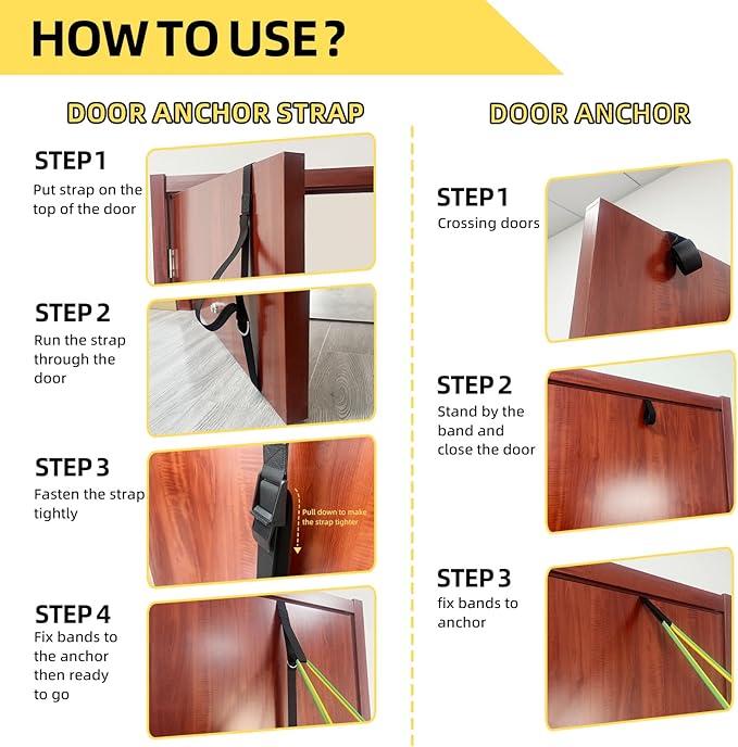 Door Anchor Strap and Resistance Bands for Working Out with Handles, Strength Training Equipment Exercise Bands for Full Body Workout, Non-Slip Multi Point Attachment for Home Gym Fitness