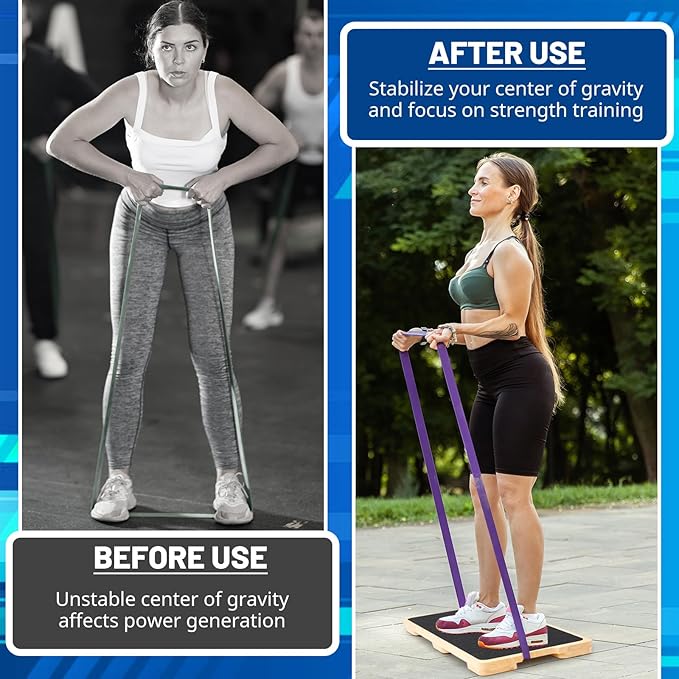 Leinuosen Resistance Band Workout Footplate Wood Fitness Board, Exercise Platform with Non-Slip Surface for Band Training Stretching, Strength, Flexibility and Balance for Total Body Home Gym