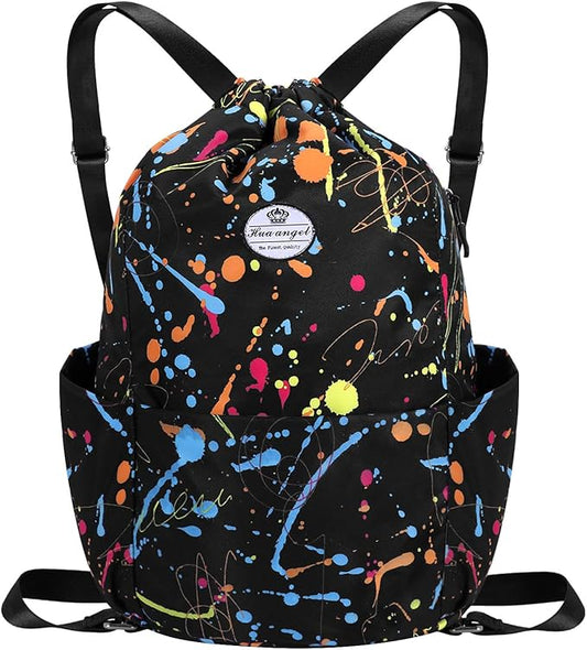HUA ANGEL Drawstring Backpack Bag, Sport Gym Sackpack Lightweight Small Gym Bag for Men Women Pull String Sport Beach Bag