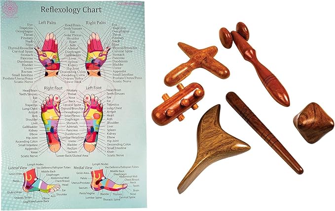 CCcollections Wood Therapy Massage Tools, Reflexology Wooden Stick Tool, Traditional Equipment for Relieving Muscle Pain Body Lymphatic Drainage Massager - (G 6SET)
