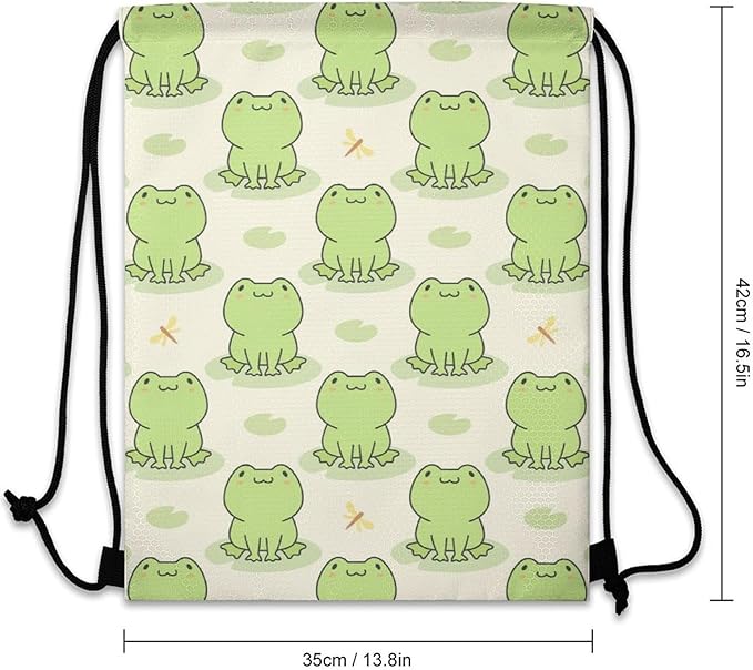 Frog Drawstring Backpack - Cute Cinch Sack, String Backpacks with Pocket for Kids Women Men Boys Girls for Gym Outdoor Sports Travel Athletic Drawstring Bag - Lightweight/Foldable