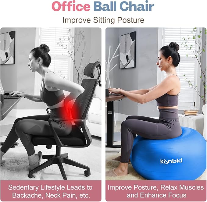 Exercise Ball, Extra Thick Yoga Ball for Workout Pregnancy Stability, 4 Sizes Anti-Burst Balance Ball with Foot Pump - Heavy Duty Fitness Ball Chair for Office, Home & Gym