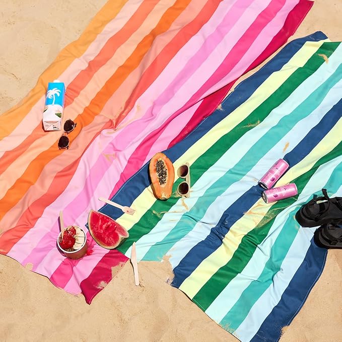 Dock & Bay Beach Towel - Quick Dry, Sand Free - Compact, Lightweight - 100% Recycled - Includes Bag - Rainbow Shores - Set of 6 - Large (160x90cm, 63x35)