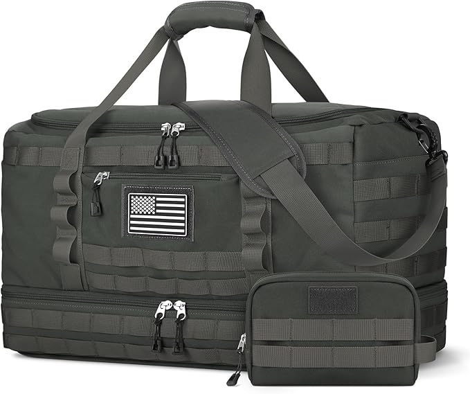 ETRONIK Travel Bag for Men Women, Gym Bag & Tactical Duffle Bags for Travel, Carry on with Toiletry Bag and Shoe Compartment, Weekender Overnight Trip with Wet Pocket for Workout Medical, Gray