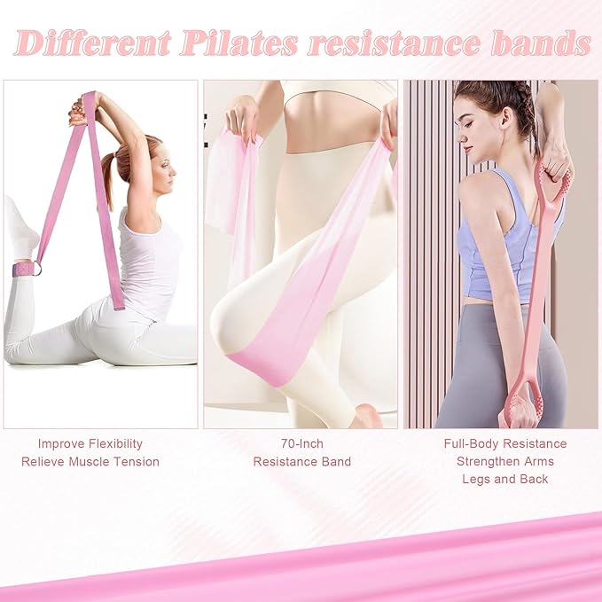 Home Pilates Essentials Kit for Women, Complete 13-in-1 Pilates Equipment Ring and Ball Set with 5 TPE Resistance Bands, Ankle Weights, 8-Shaped Pull Band, Stretch Strap and Waterproof Bag