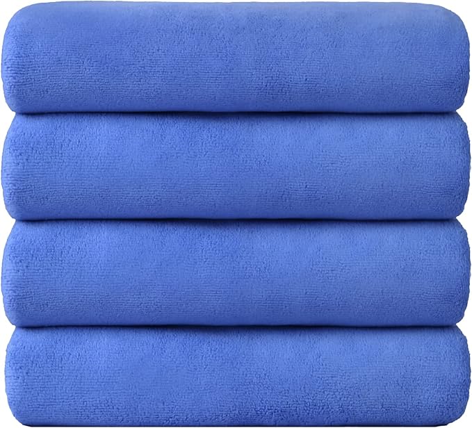 JML Bath Towel, Microfiber Bath Towels Set 4 Pack 30" x 60" - Large, Extra Absorbent, Quick Drying, No Fading, No Linting, Use for Hair Wrap, Bath, Swimming, Fitness, Sport, Yoga, Blue