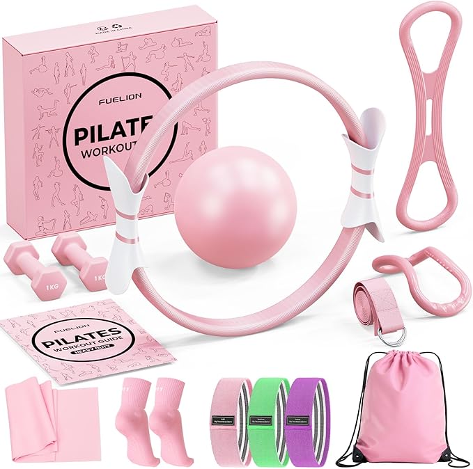 Pilates Ring Set for Women, Home Workout Pilates Equipment with Resistance Bands, 14'' Magic Circle, Mini Ball, Pilates Starter Kit for Strength, Toning and Flexibility, Workout Guide Included