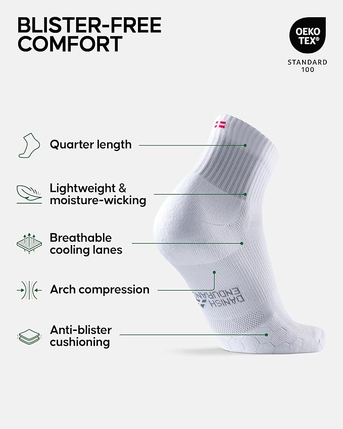 DANISH ENDURANCE Ultra-Comfort Quarter Running Socks, Performance Socks, Men & Women - 3 or 5 Pack