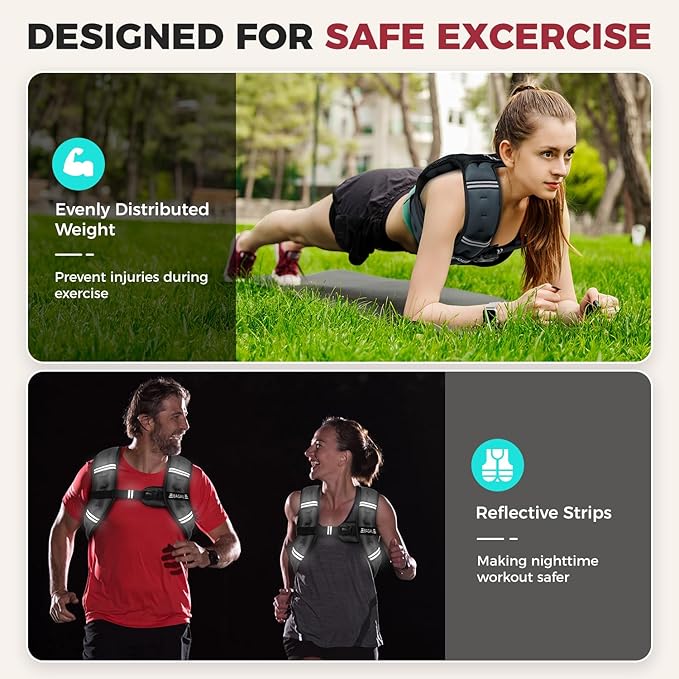 BAGAIL Weighted Vest, 5lbs/8lbs/10lbs/12lbs/15lbs/20lbs/25lbs/30lbs Weight Vest with Detachable Phone Pouch, Rucking Vest for Women, Men, Walking, Weight Loss, Training, Running