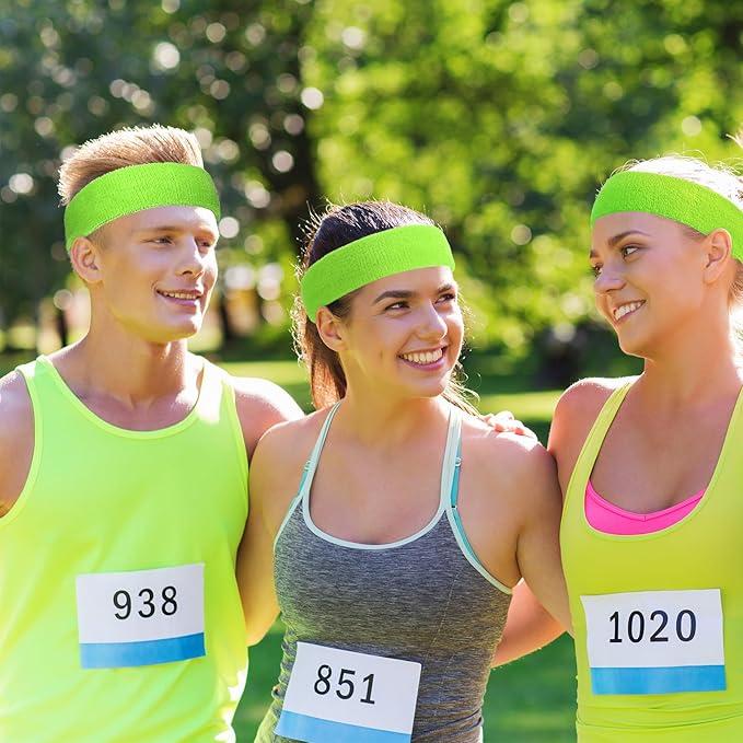 Bememo 12 Pcs Sweatbands Sport Headbands for Men & Women Basketball Headband Sport Competitions Sweat Headbands Running Terry Cloth Moisture Wicking for Yoga,Tennis,Gym,Exercise