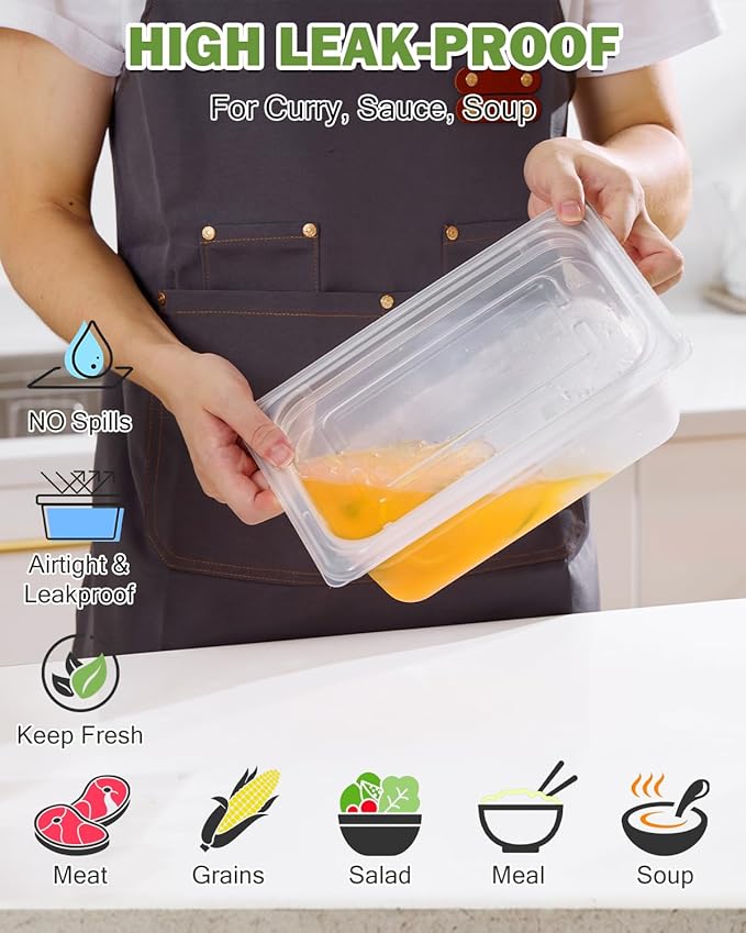 1/4 Size&4 Inch Translucent NSF Food Pan: 9 PCS[Total Seal] [Hot&Cold Resistant] Food Storage Containers with Lids, Topping Salad Bar Container (BPA-FREE)