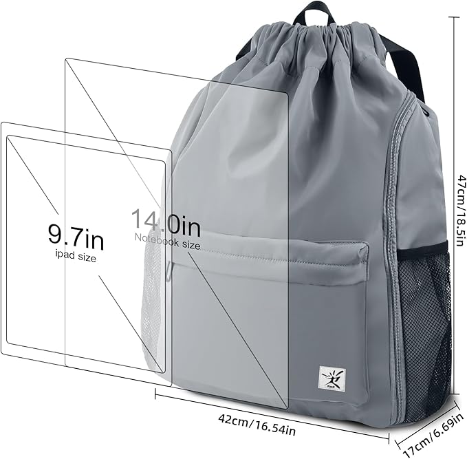 Drawstring Backpack with Mesh Pockets String Gym Bag Sackpack Sandproof Water Resistant Beach Backpack for Men Women