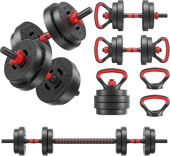 Multi-Functional Portable Changeable Dumbbell and Barbell Kettlebell Set with Adjustable Weights, 40LBS or 60LBS Sets, 2-in-1 or 4-in1, Multiple Styles