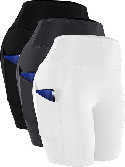 CADMUS Women's High Waist Spandex Yoga Shorts for Bike Running Two Side Pockets
