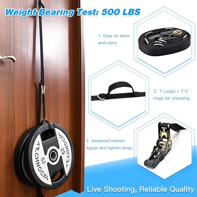 Brebebe Upgrade Door Anchor for Resistance Bands Exercise, Multi Points Anchor With 7 Loops + 7 D Rings, Home Gym Workout Equipment With Ratchet Adjust Tighten Strap, Not Loose, Sturdy