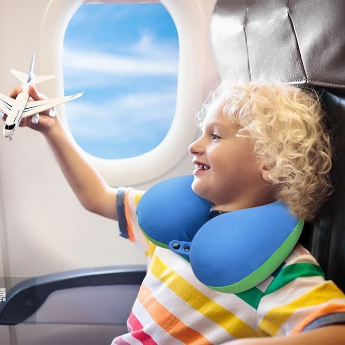 COOLBEBE Kids Travel Neck Pillow for Airplane, 2PCS Toddler Neck Pillow for Traving, Comfortably Headrest Pillow for Car & Airplane (Bluish Green & Pinkish Purple)