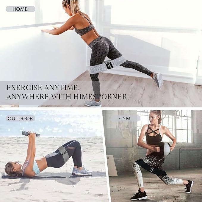 Wide Fabric Resistance Bands for Working Out, 3 Level Non-Slip Exercise Booty Bands for Women & Men Leg and Glutes with Hair Ties and Tape Measure - for Home Gym Workout, Yoga, Pilates