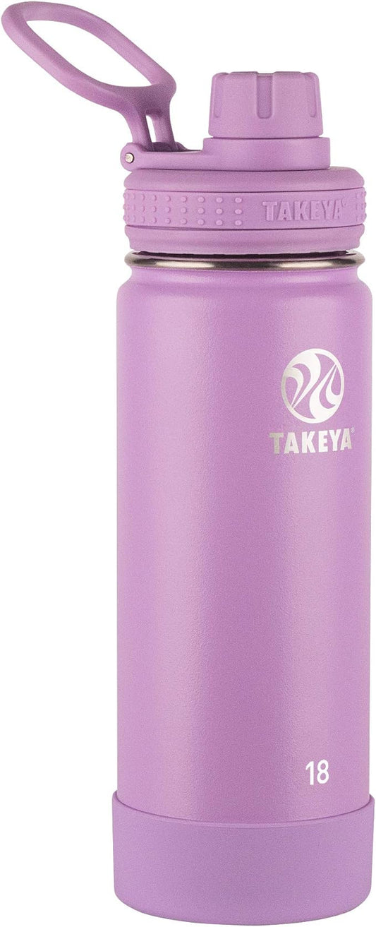 Takeya Actives Water Bottle with Spout Lid - Bottle with Double Stainless Steel Insulation - Dishwasher Safe & BPA-Free - Bottle with Spout Lid & Removable Bumper - 18 oz, Lilac
