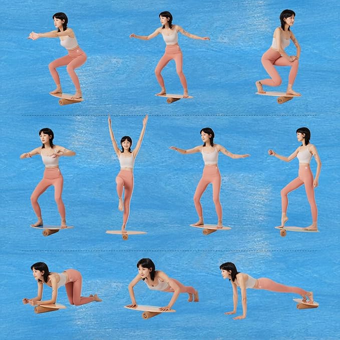 XCMAN Surf Balance Board Trainer with Roller Wooden Exercise Balancing Stability Trainer - Non Slip Surface for Adults Kids|Balance Board for Surfing,Snowboarding,Skateboarding,Hockey,Yoga Training