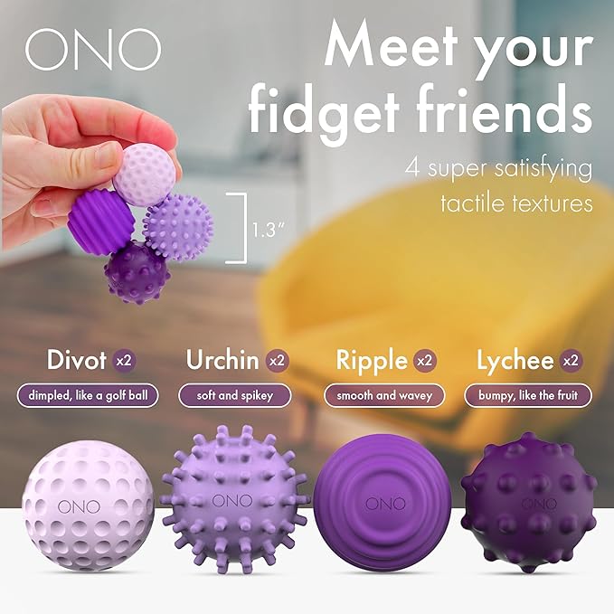 ONO Signets – Silicone Magnetic Balls with Textured Dimples, Bumps, and Waves | Fun to Play with Fidget Toy for Adults | Help Relieve Stress, Anxiety, Tension (Lavender, Set of 4)