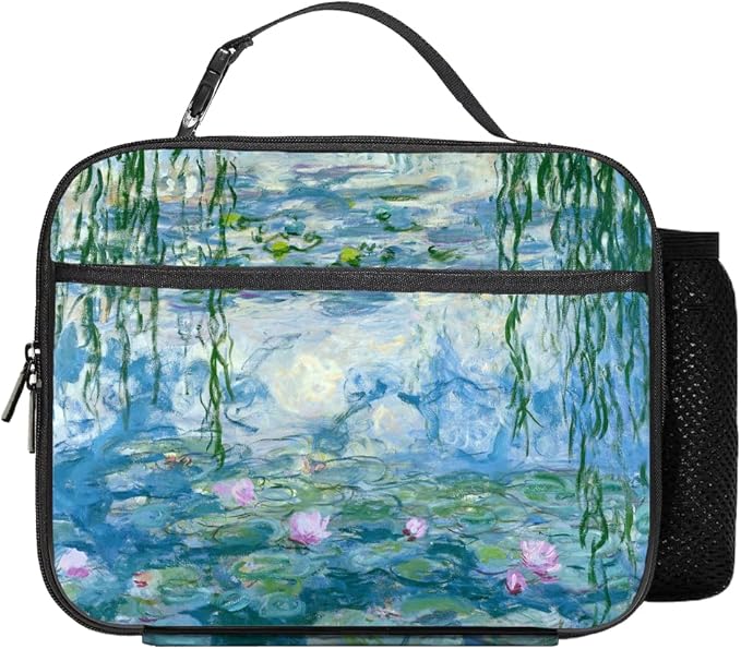 Claude Monet Lunch Bag Reusable Insulated Waterlily Lunch Box Keep Food Cooler Thermal Lunch Tote for Women Men