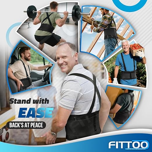 FITTOO Working Lumbar Lower Back Brace Support Belt with Adjustable Straps - Back Pain Relief, Injury Recovery, Heavy Lifting Support, Back Brace with Suspenders