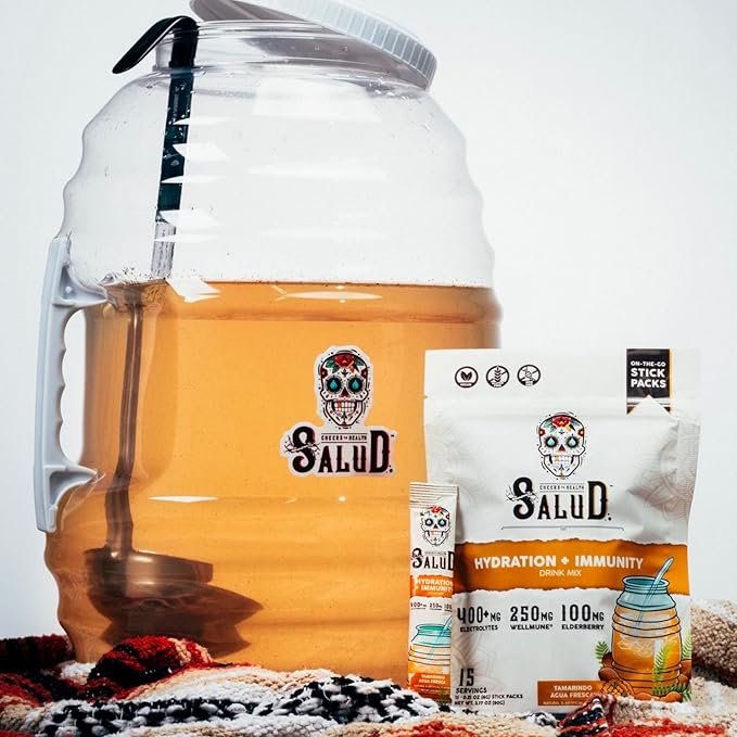Salud 2-in-1 Hydration Packets + Immunity Electrolytes Powder, Tamarindo - Agua Fresca Drink Mix, Elderberry, Dairy & Soy Free, Non-GMO, Gluten Free, Vegan, Low Calorie, 1g Sugar (15 Servings)