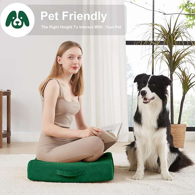 2 Pcs High Density Foam Floor Pillow - Upgraded Large Pillows Seating for Adults - Outdoor Floor Cushion with Soft Tufted Cover - Yoga Pillows for Sitting On Floor - 22 Inch Green
