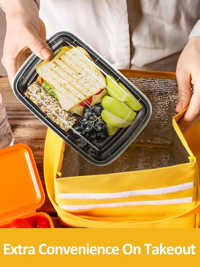 60 Sets 28oz Meal Prep Container - Reusable Plastic Food Storage Containers with Lids, Fits Microwave, Freezer and Dishwasher Safe