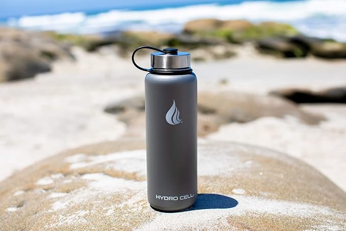 HYDRO CELL Stainless Steel Insulated Water Bottle with Straw - For Cold & Hot Drinks - Metal Vacuum Flask with Screw Cap and Modern Leakproof Sport Thermos for Adults (Graphite 40oz)