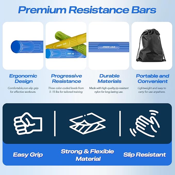 Flex Therapy Bar - Tennis & Golfers Elbow Therapy Bar, Relieve Tendonitis Pain & Improve Grip Strength, Twist Bar for Physical Therapy, Fitness Resistance Bar Equipped with 3 PCS Bar & 5 PCS Bands