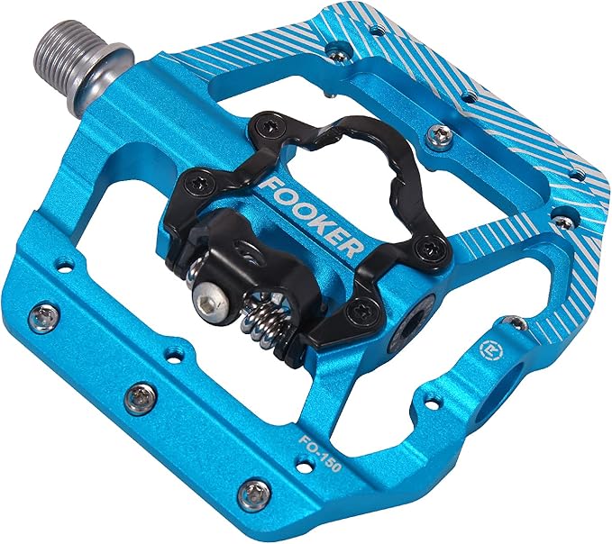 FOOKER MTB Mountain Bike Pedals 3 Bearing Flat Platform Compatible with Dual Function Sealed Clipless Aluminum 9/16" Pedals with Cleats for Road